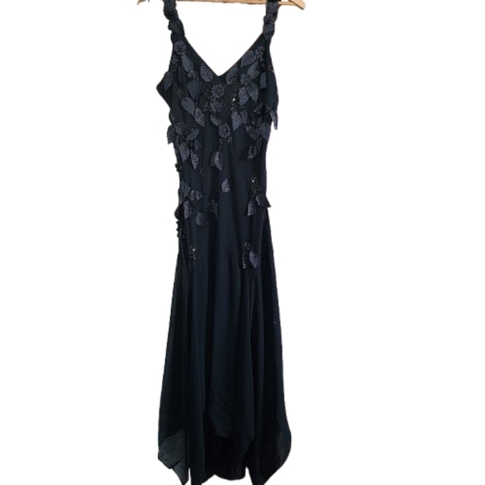 Womens 8 R&M Richards Black Whimsigoth Dark Fairycore Beaded Sleeveless Dress